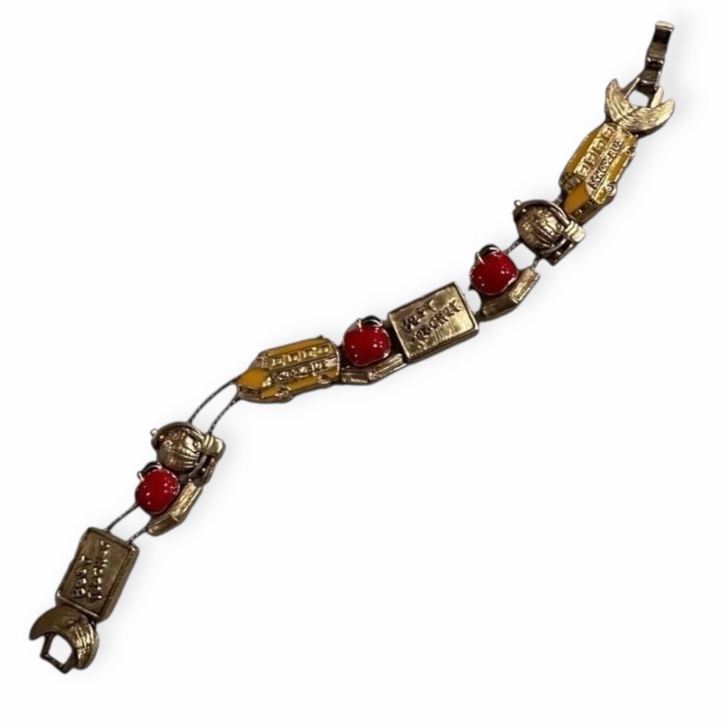 Vintage Tofa Gold Tone Teacher Charm Bracelet